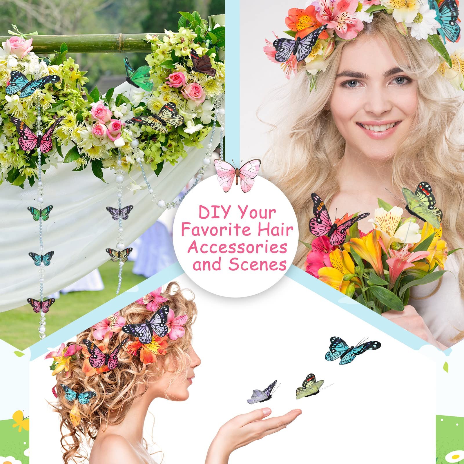 24 Pcs Monarch Butterfly Decorations 4 Size Artificial Fresh Colors