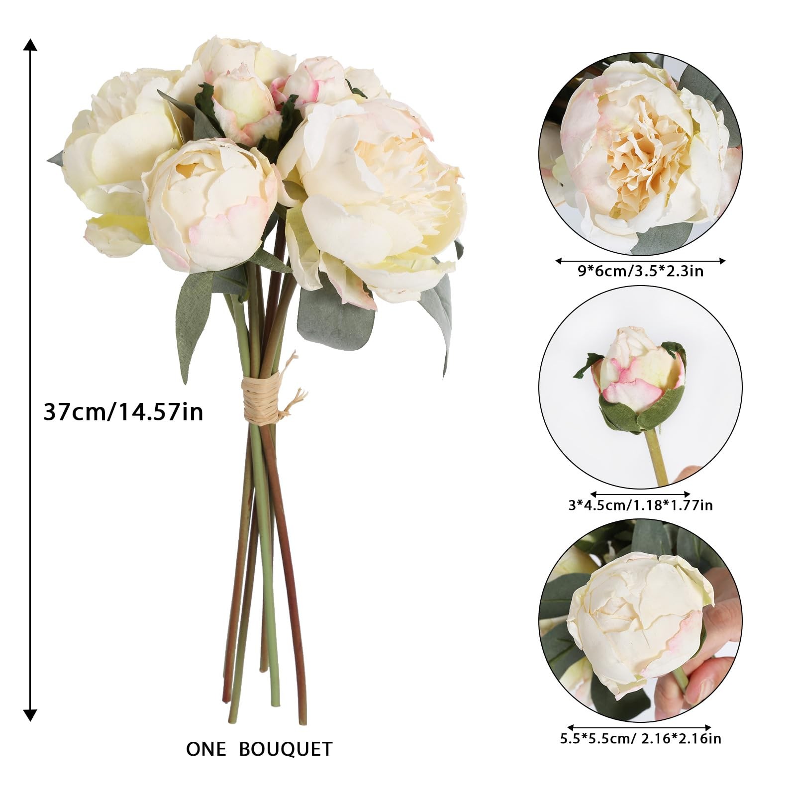 White Artificial Peonies 2 Bouquets Silk Flowers 14Heads Vintage White Fake F…