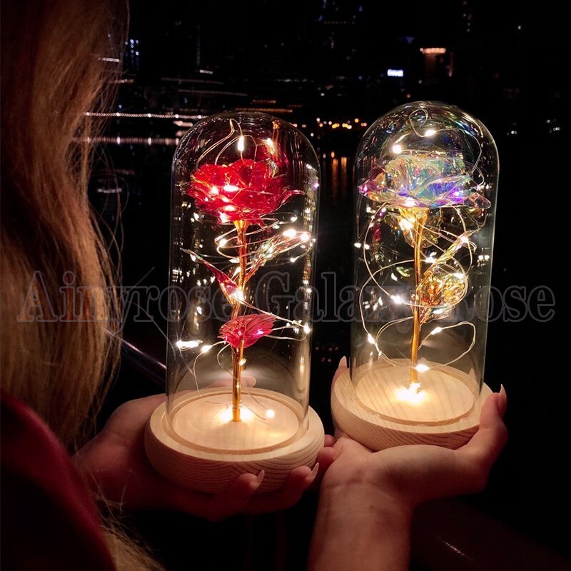 Valentine Gift Beauty And The Beast Preserved Roses In Glass Women Girls.