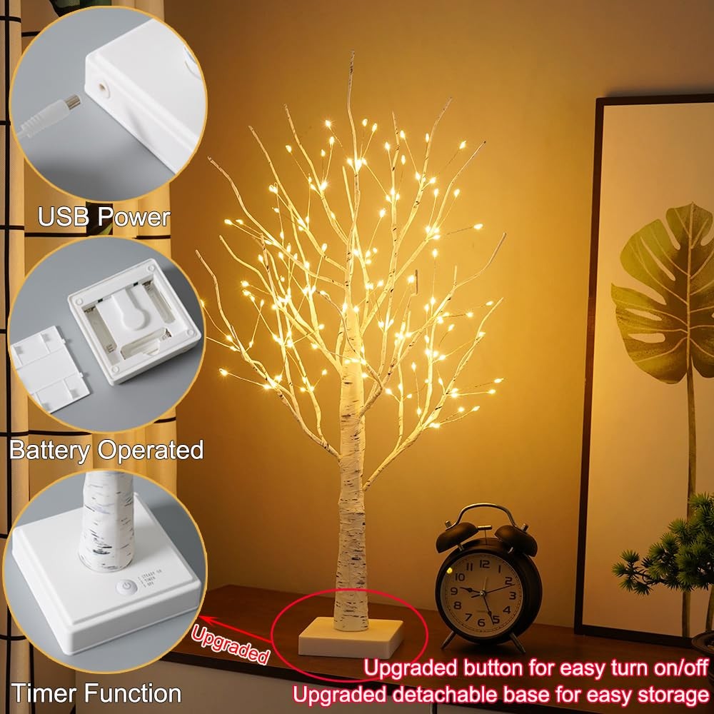 2ft Lighted Birch Tree with 144 Warm White LEDs – Small White Christmas Tree …