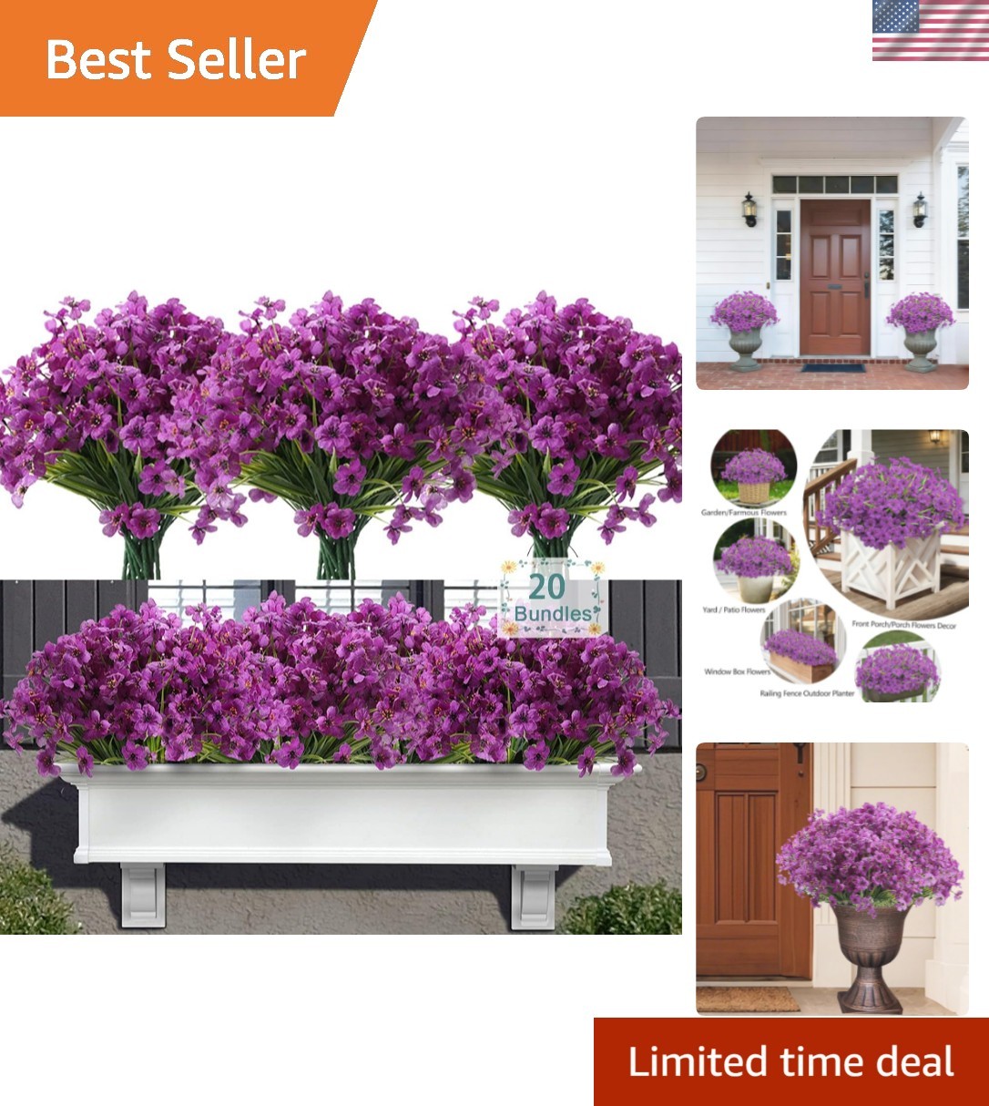 Vibrant Purple Silk Flowers – 20 Bundles for Stunning Outdoor Decor Solutions