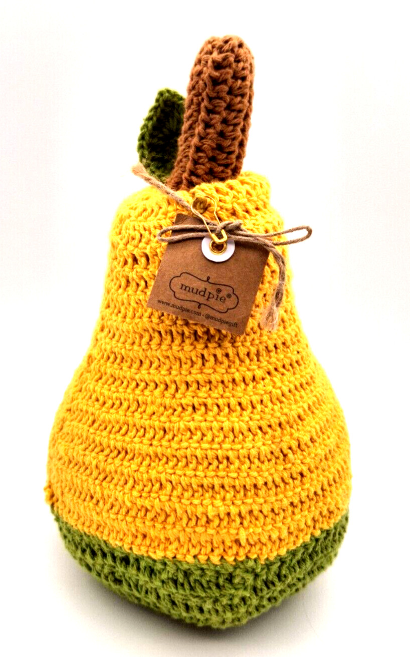 Mud Pie Large Crochet Knit Gourd Plush Stuffed Decor NWT 10″
