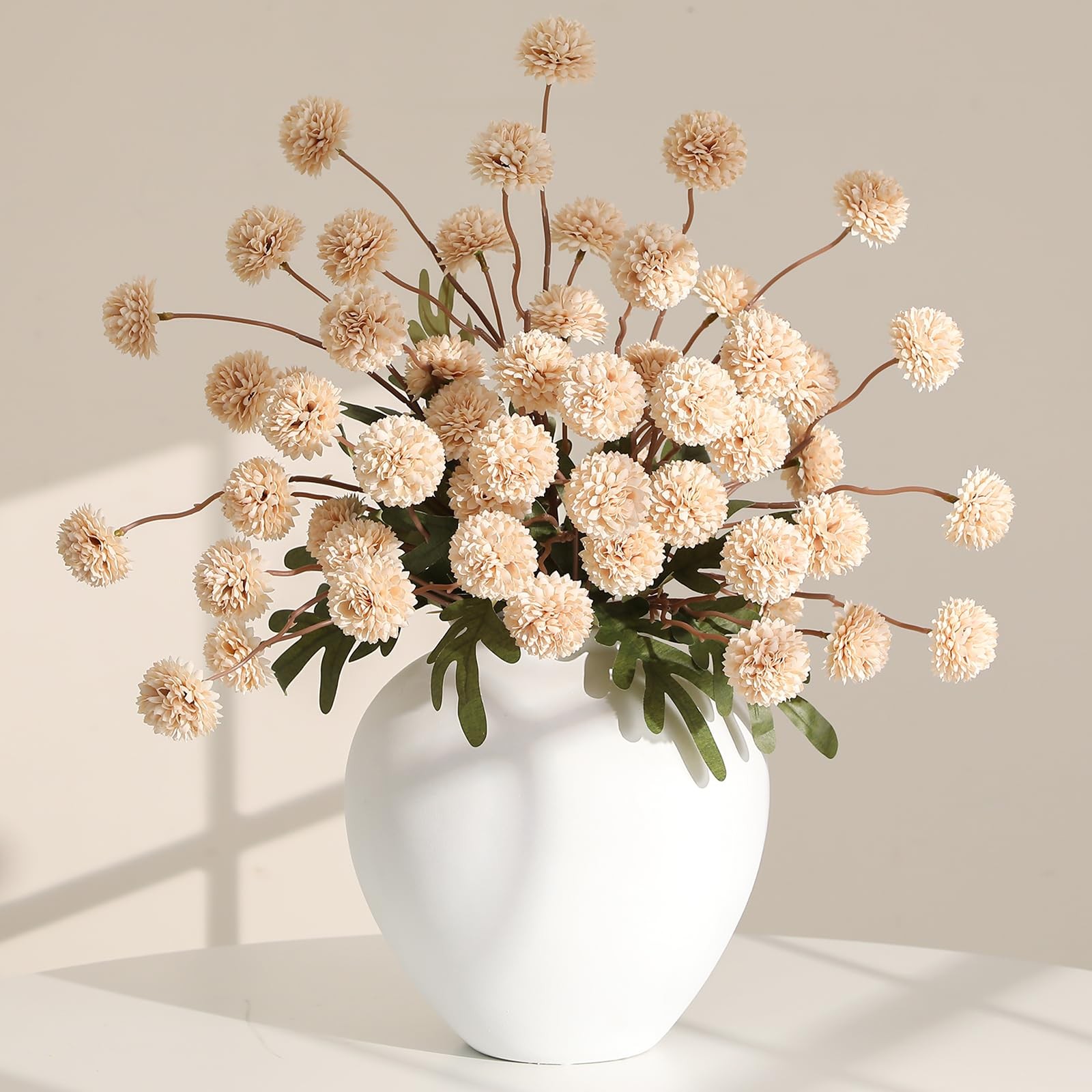 Artificial Pompon Mums Flowers, 12 Long Stems of Faux Kiku Mums, Fake Silk Fl…