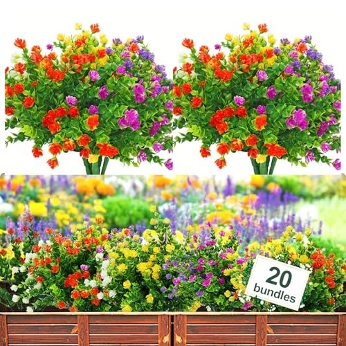 20 Bundles UV Resistant Artificial Eucalyptus Flowers for Indoor & Outdoor Decor