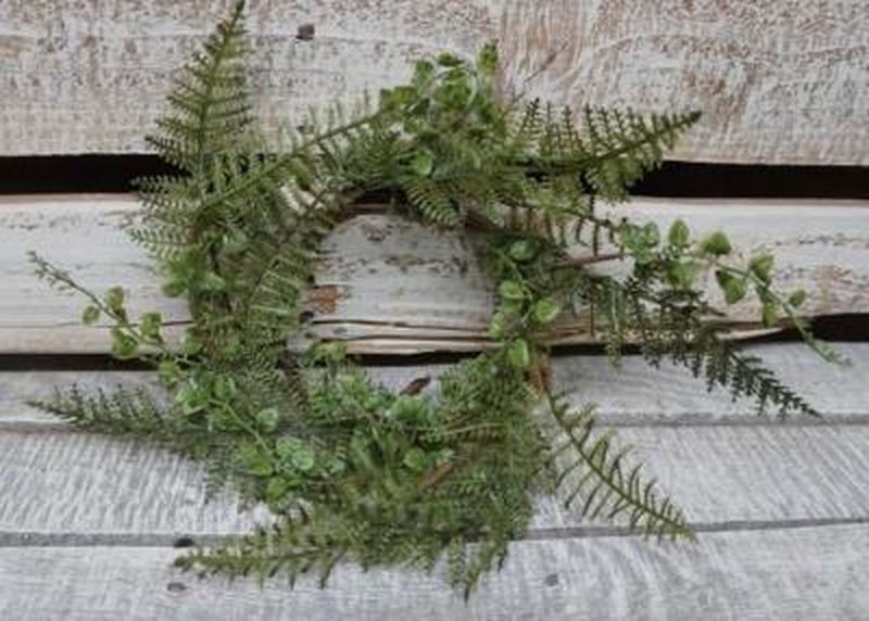 New Artificial GREEN FERN CANDLE RING Greenery Wreath 4″