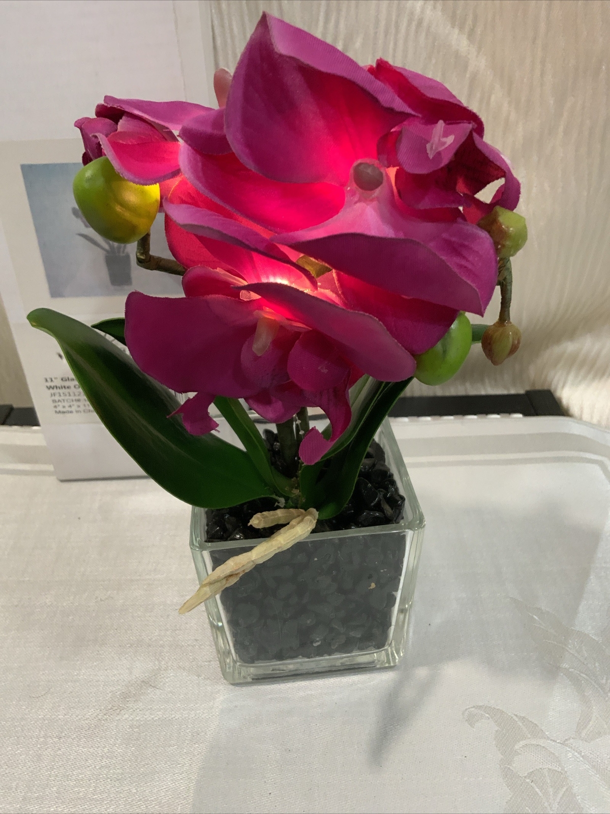 1 Pcs Glass Vase Artificial Orchid Flower Bonsai Glass-purple with led light