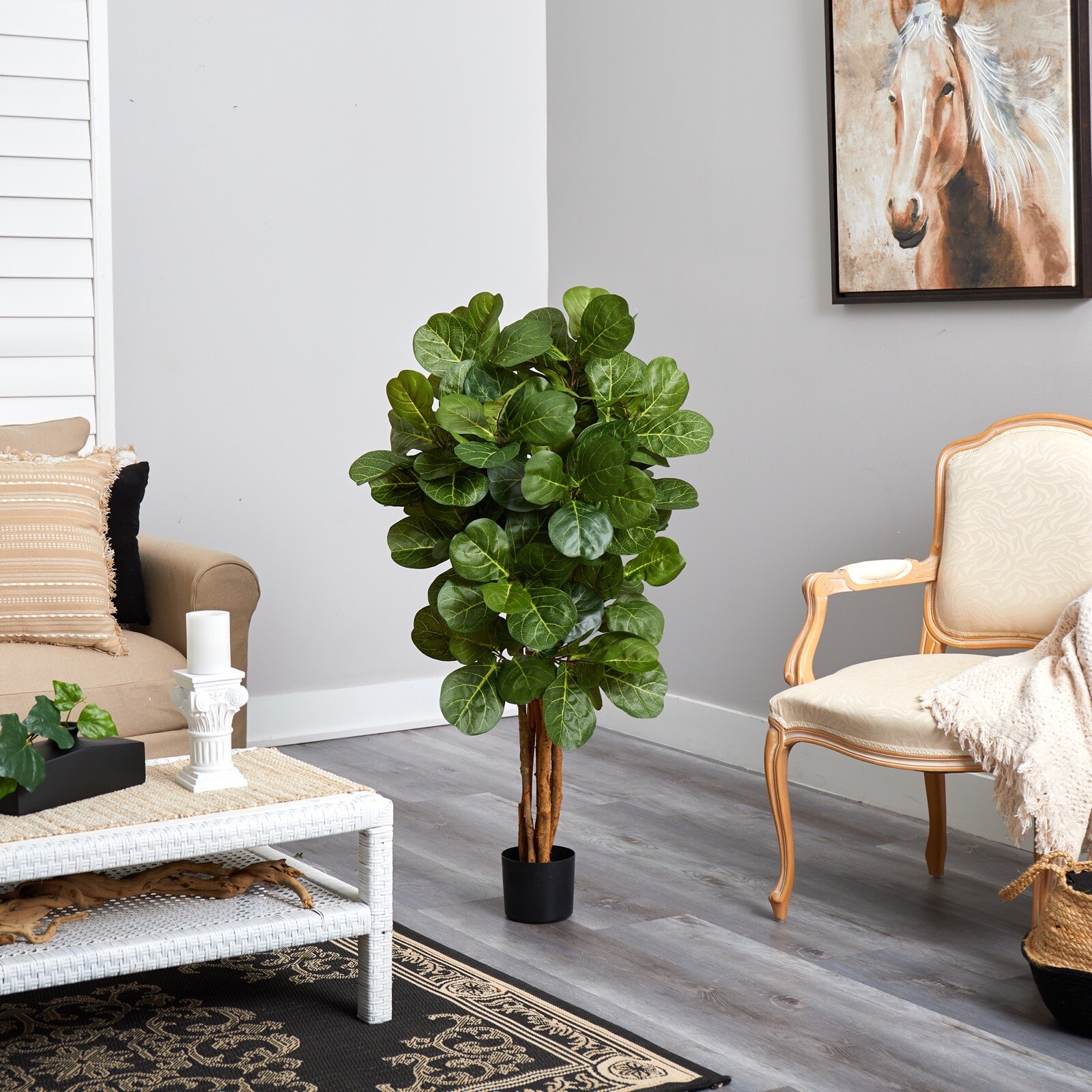 4’ Fiddle Leaf Fig Artificial Tree W/Natural Trunks Home Decor. Retail $140