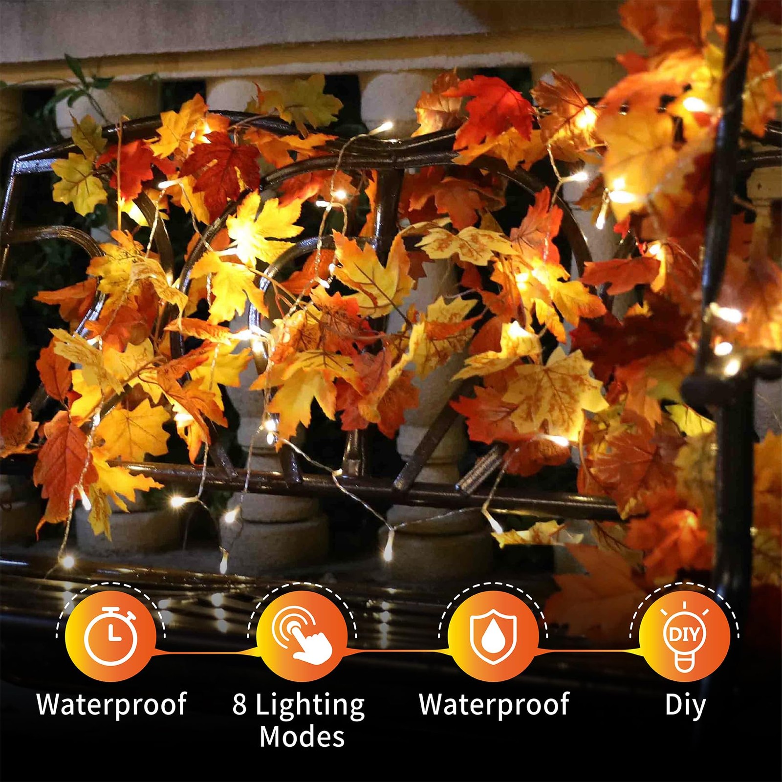 2 Pack Fall Maple Garland with 40 LED String Light- 5.8ft/Piece Artificial Fa…