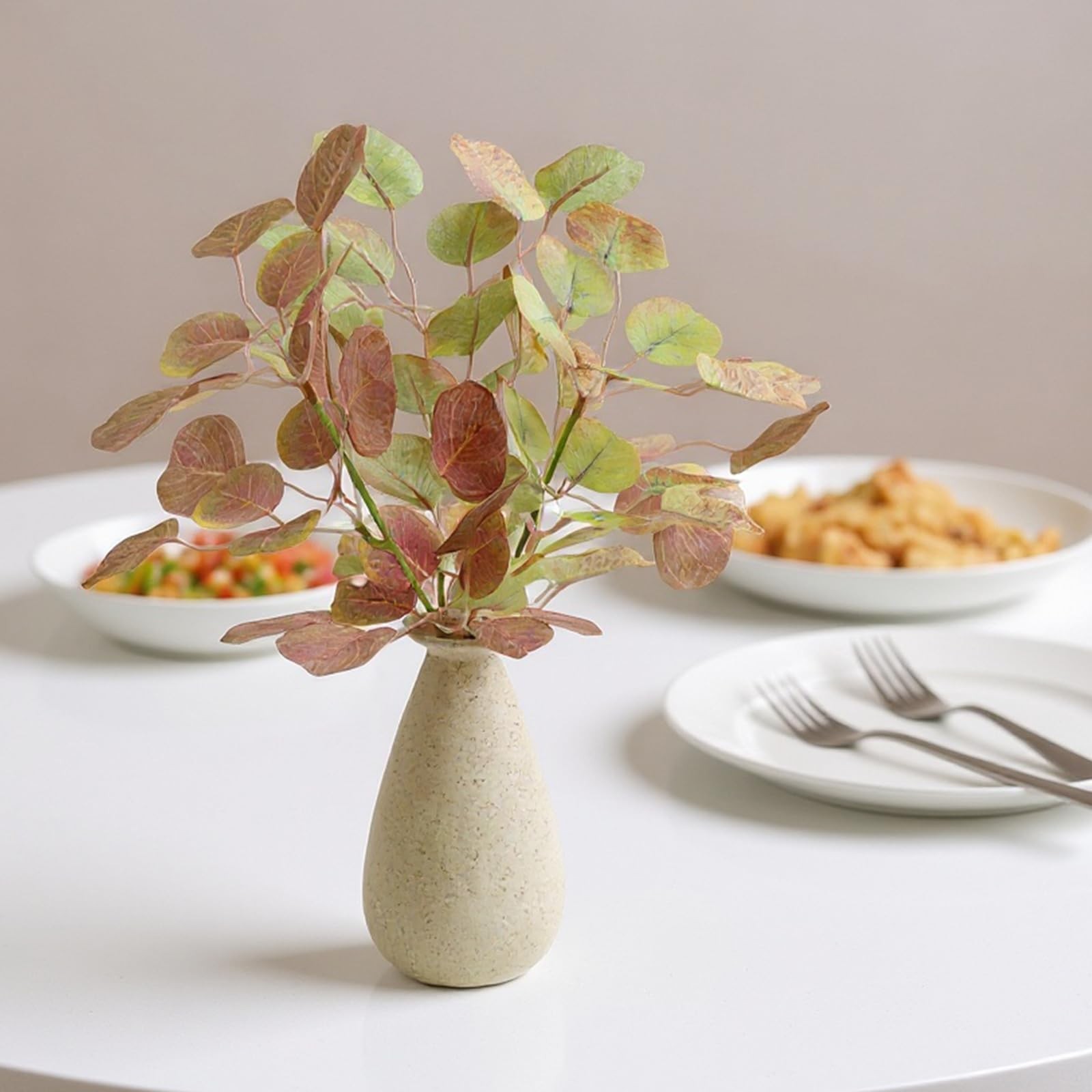 12″ Small Fake Eucalyptus Greenery Fake Plant with Ceramic Vase