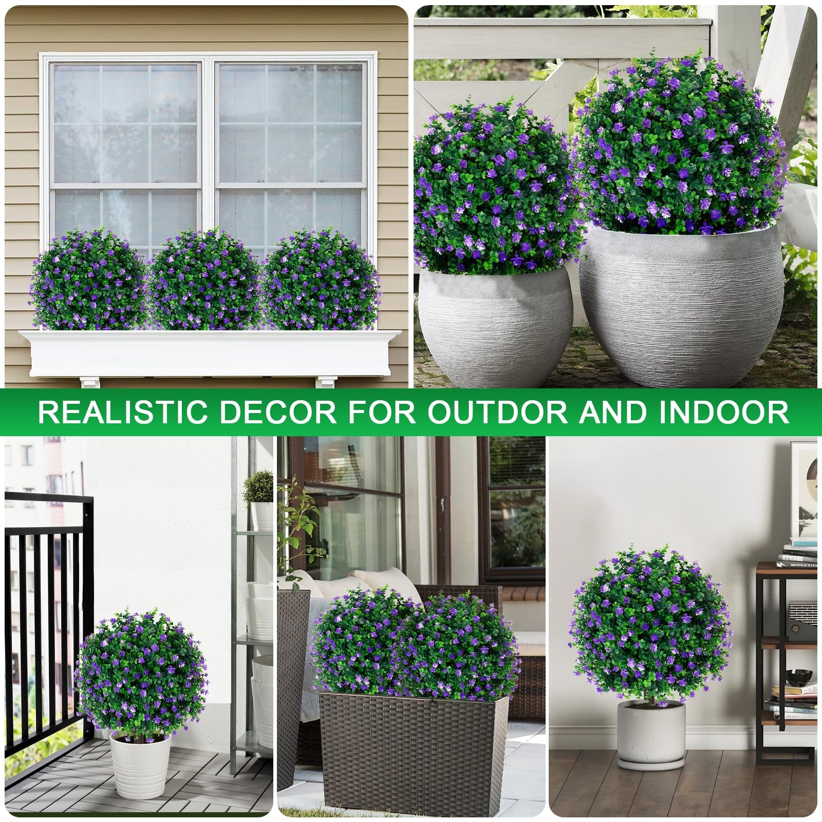 Artificial Purple Flower Boxwood Topiary Trees,2 Set of 16” UV Resistant Fak…