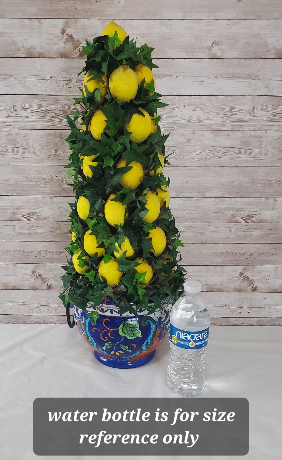 Faux Lemon 23″ Topiary Tree Centerpiece in Beautiful Cobalt Blue & Rust Planter