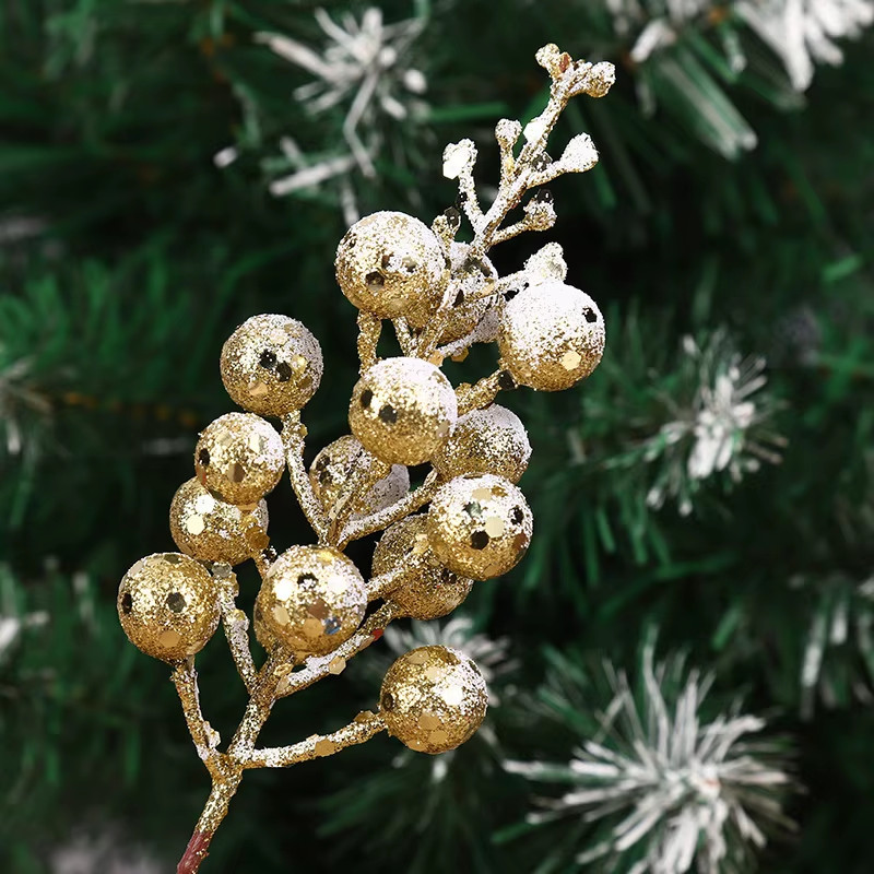 19Cm Christmas Blue Glitter Berry Stems Artificial Foam Berry Snow Covered Berry
