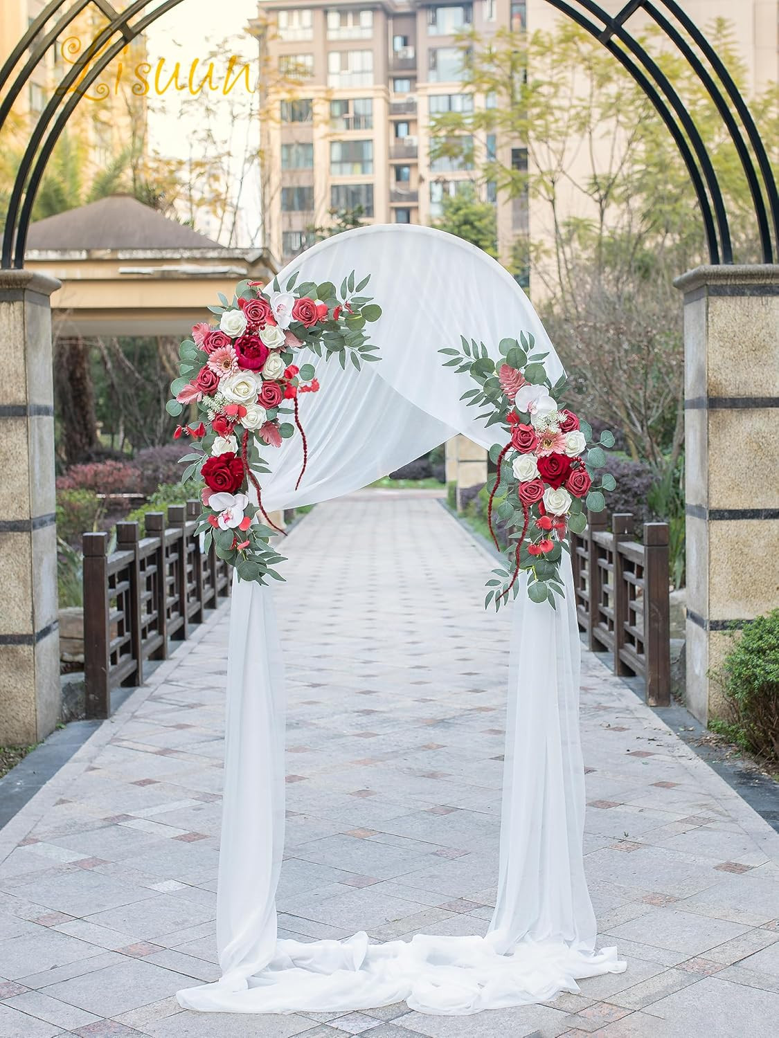 Elegant Wedding Arch Flowers & Chiffon Table Runner – 3 Piece Set