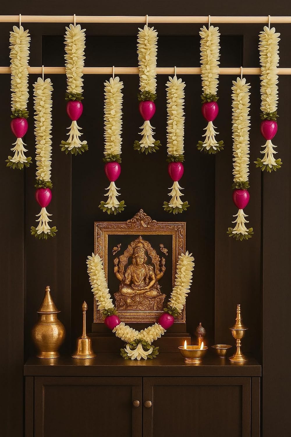 Abhaas Artificial Jasmine Gajra Garland | Marigold Rajnigandha Tassels 5 Pc 2Ft