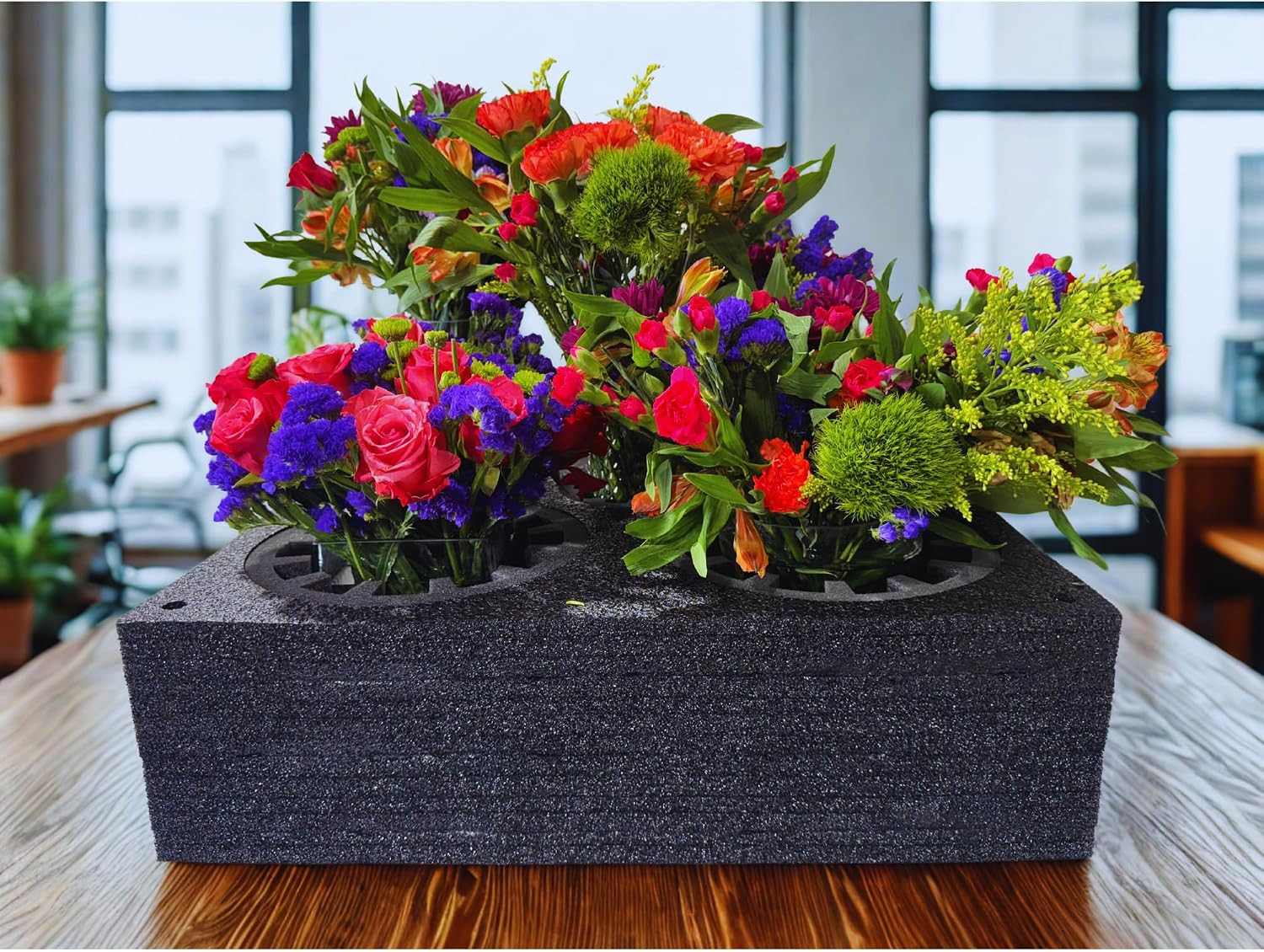 EPE USA Floral Arrangement Transport Tray, 5 Holes, 24 X 24 X 7 Inches, Black, A