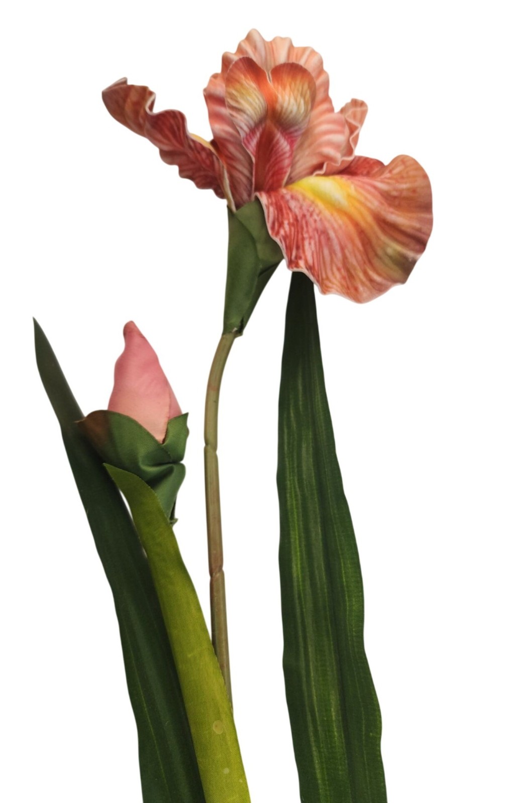 Luxury Artificial Iris Flower 33 Inch Tall Hand Painted Look Terracotta Pink Fau