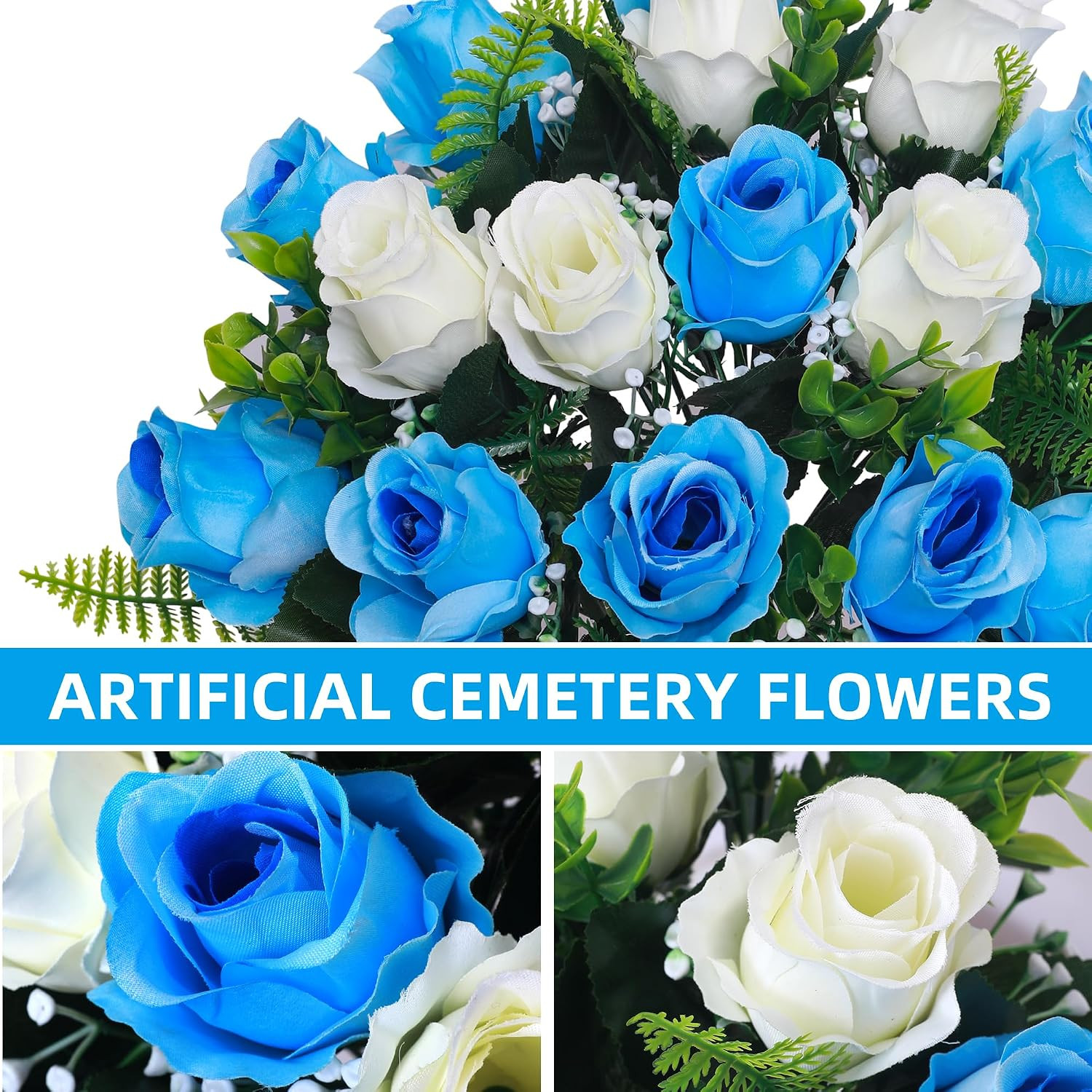Set of 2 Artificial Cemetery Flowers with Vase,Grave Memorial Flowers,Artificial