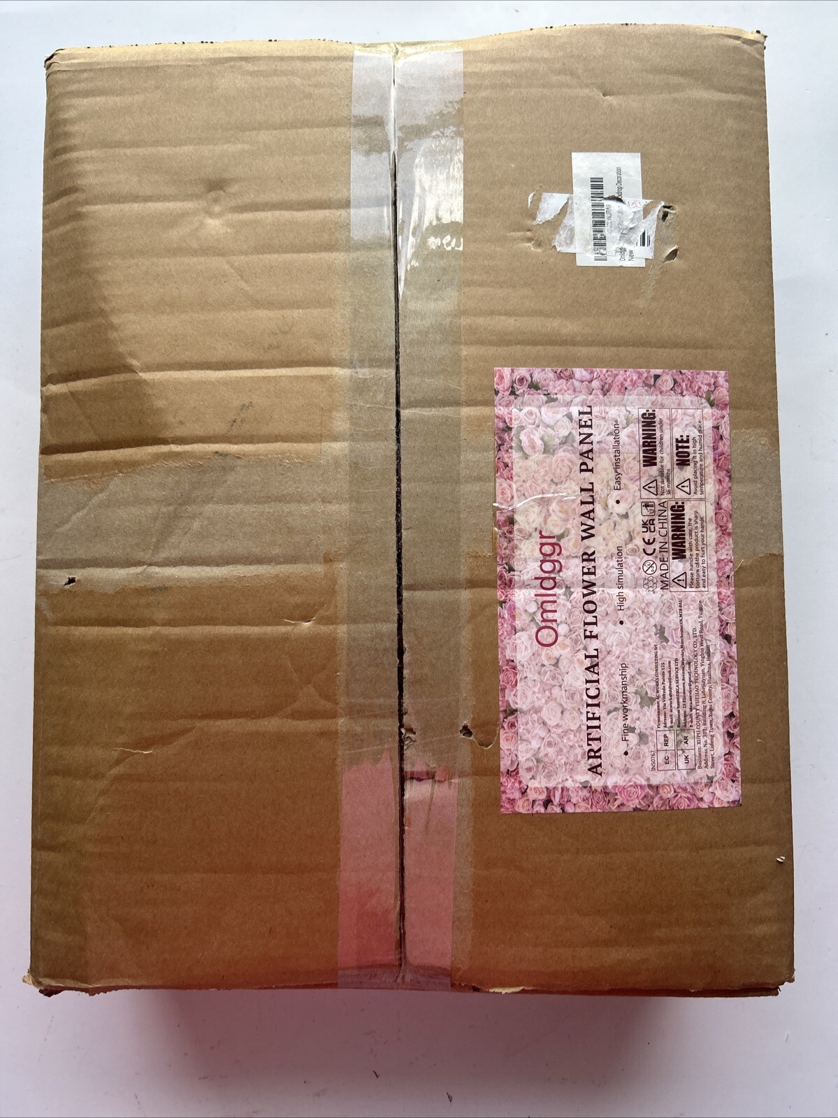 Omldggr 4 Pack 12×16” White & Pink Silk Artificial Flower Wall, Pink Faux Rose