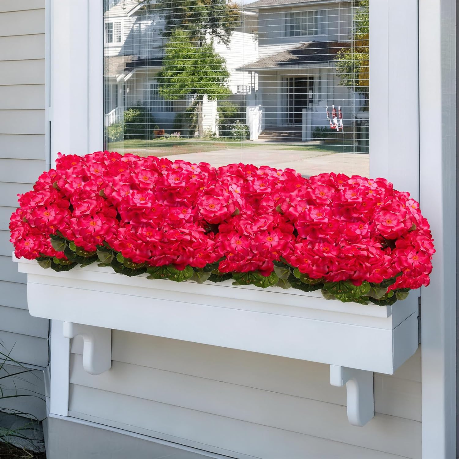 FULLMUSIC Artificial Flowers for Outdoor, UV Resistant Realistic Geranium Fake F