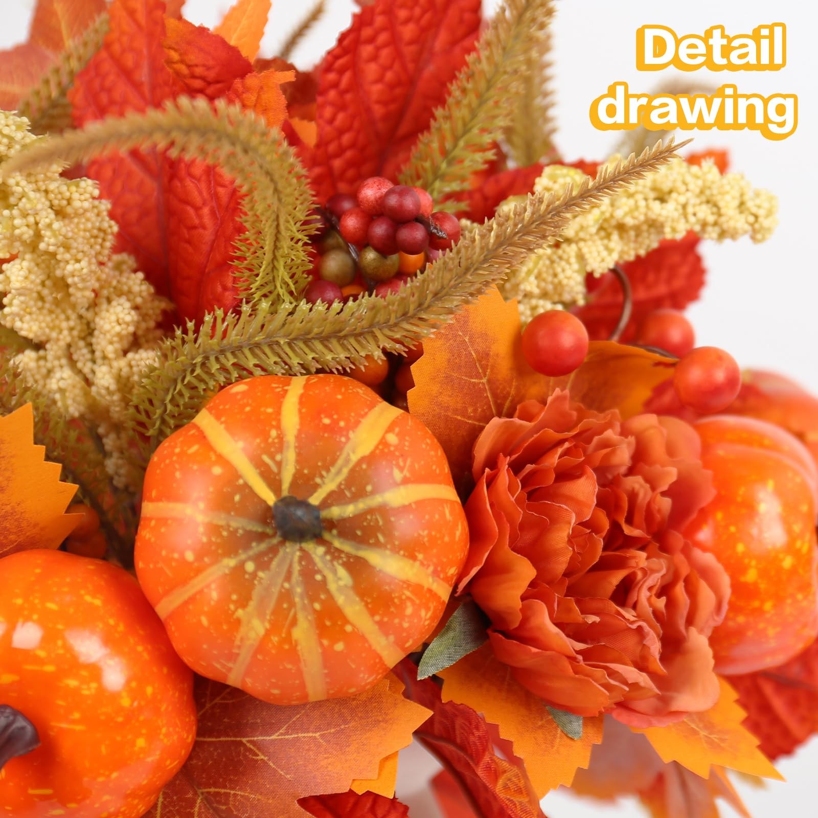 Fall Decor, 4PCS Artificial Autumn Pumpkin Flower Maple Plant Stems Picks Vas…