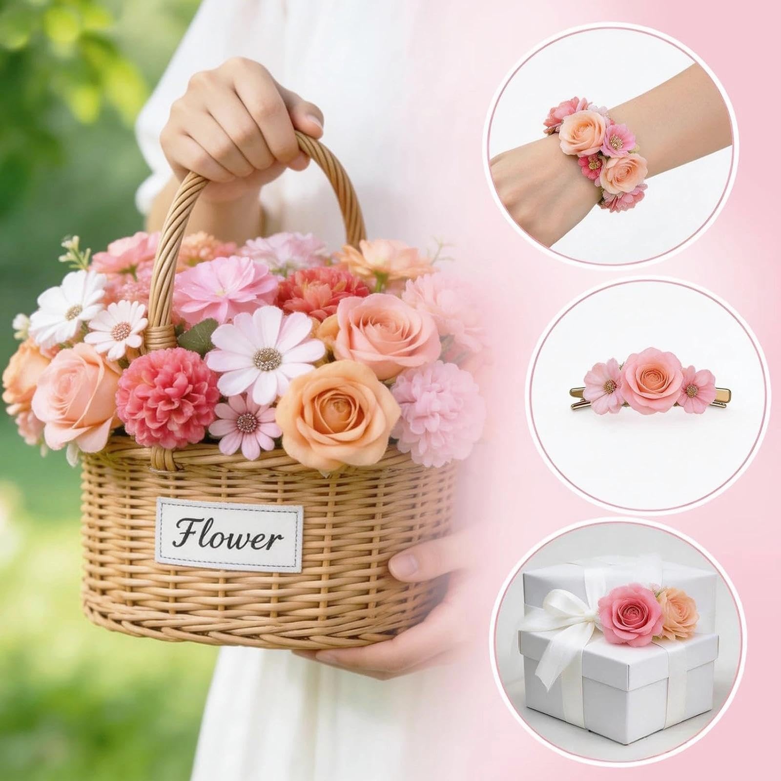 50 PCS Mini Pink Artificial Roses, Mixed Style Faux Flowers, Perfect for Gift…