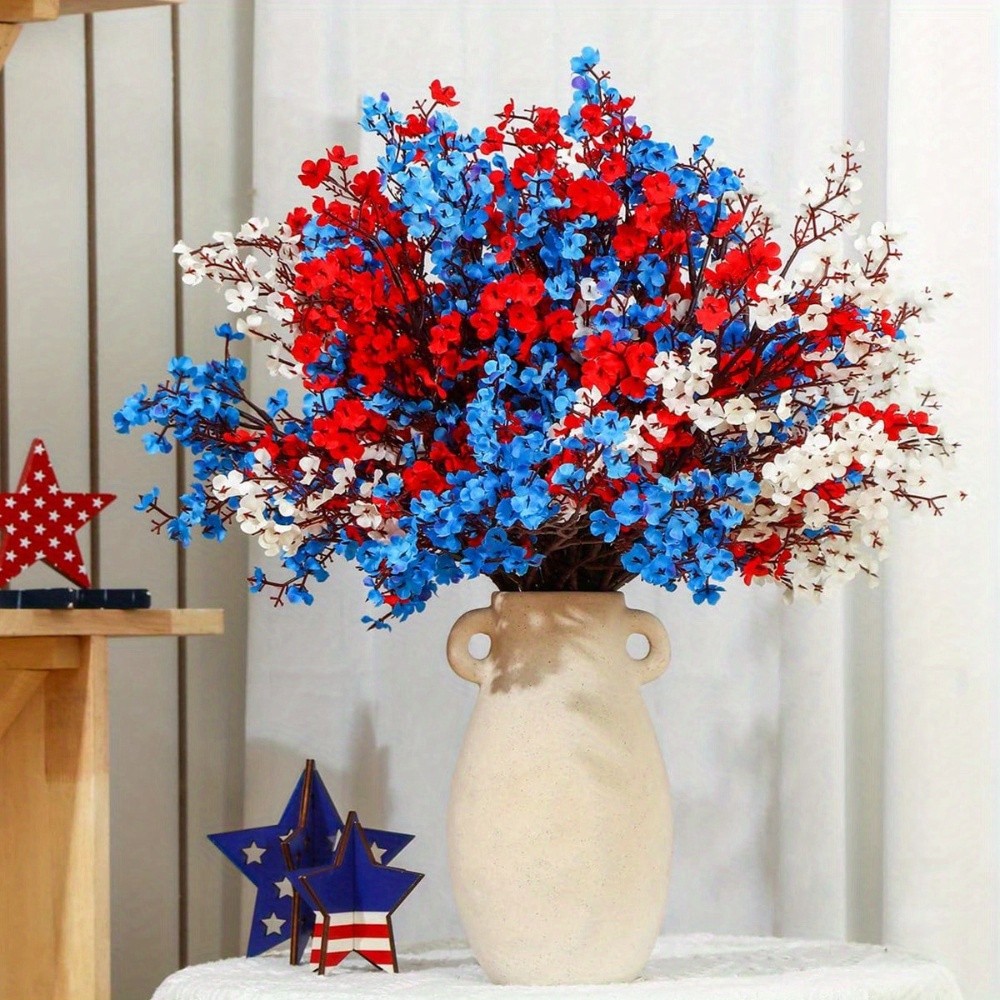 15pcs Red White Blue Patriotic Artificial Flowers Memorial Day 4th of July Decor