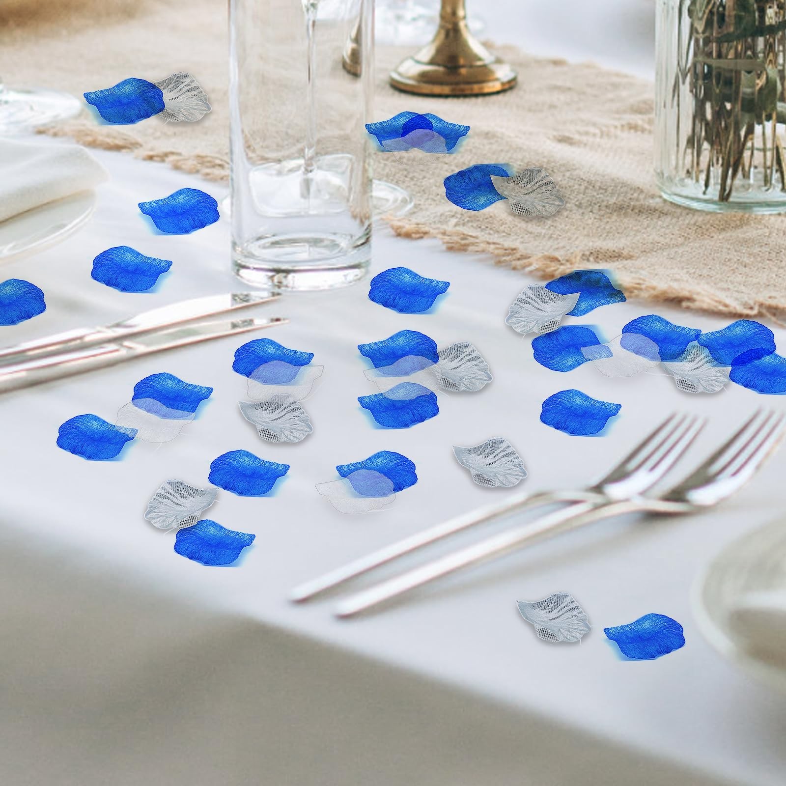1200 PCS Silk Rose Petals, Blue, White, Silver, Artificial, Wedding Decor