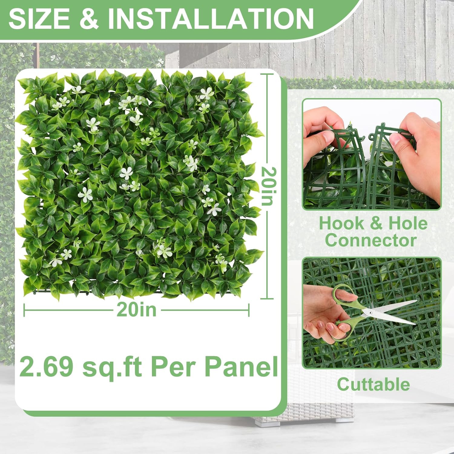 12PCS 20”×20” (Equal to 48Pcs of 10”X10”) Artificial Grass Wall Panels Greenery