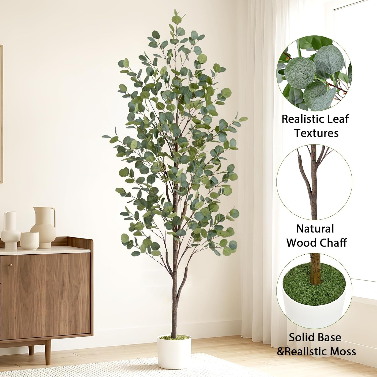 Waipfaru 6FT Fake Eucalyptus Tree with Natural Wood Trunk, Artificial Eucalyptus