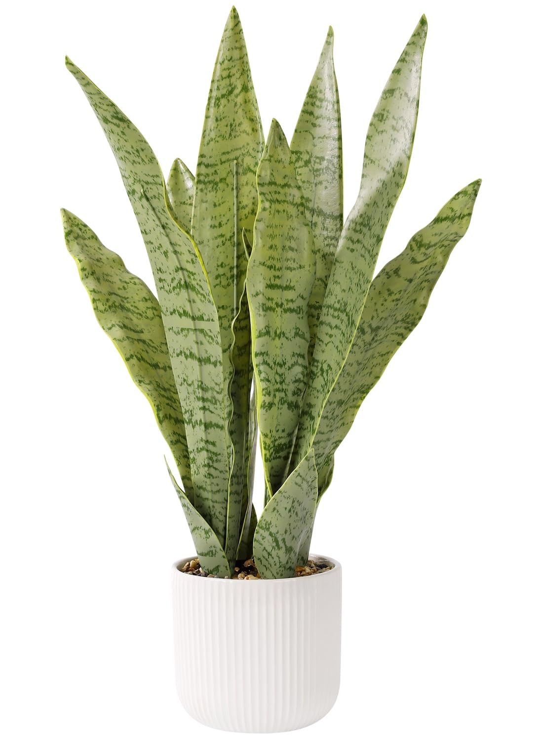 Artificial Snake Plant White Pot 21.5 Inch Fake Sansevieria Faux Greenery