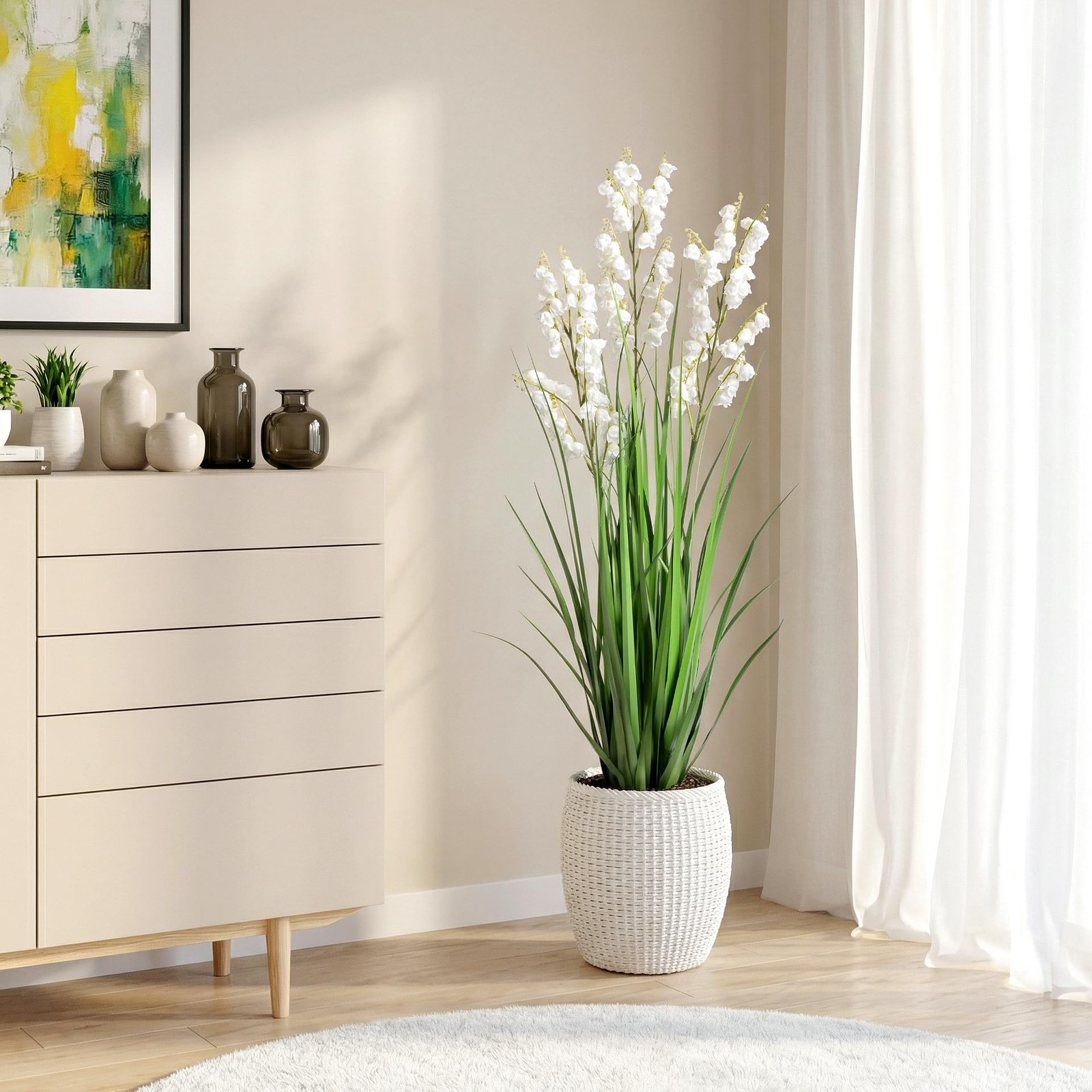 Artificial Tall Grass Plants with Pots 36″ 1 Pack Lily of The Valley Artifici…