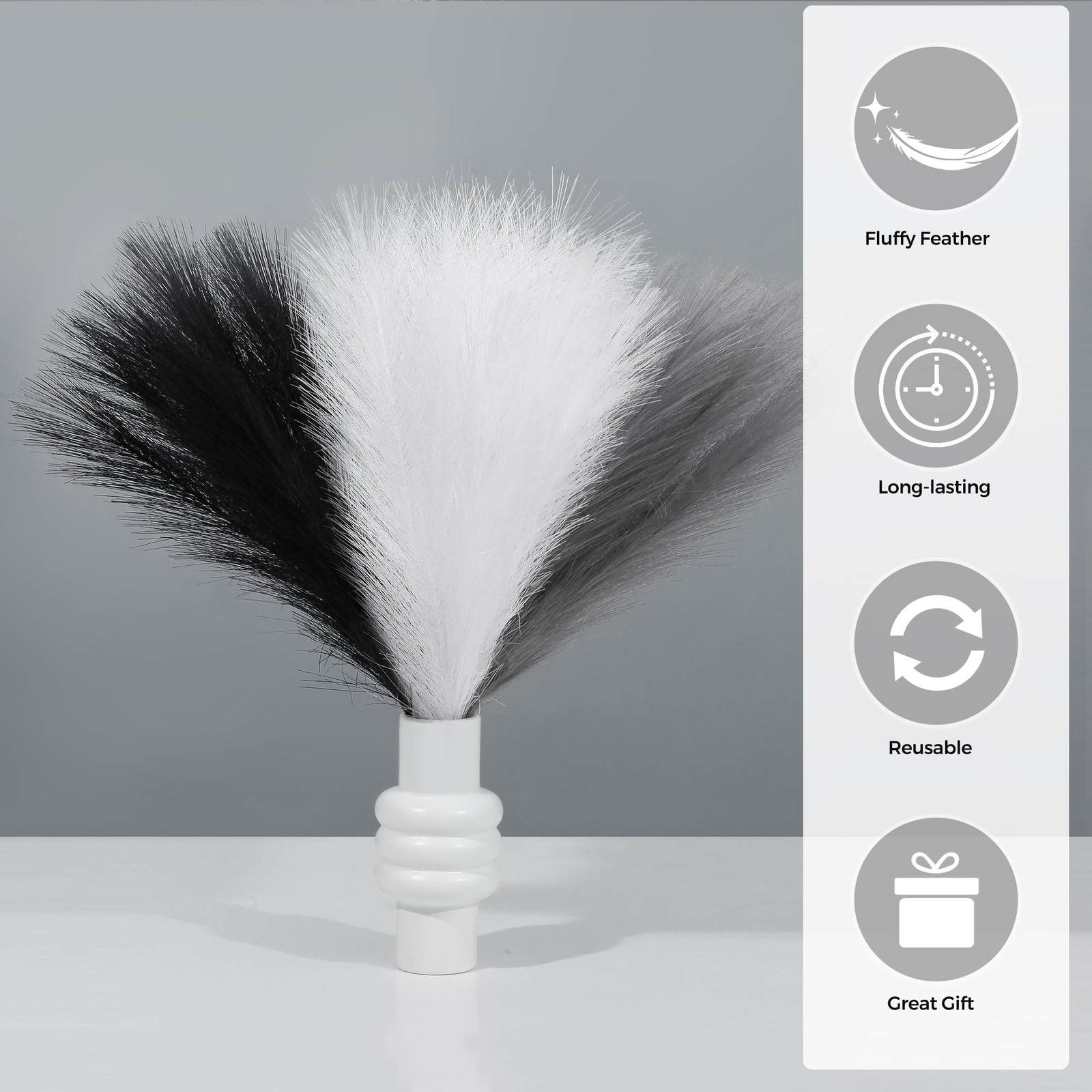 6PCS 17.7in/45CM Pampas Grass Plant White/Black/Grey Short Artificial Pampas …