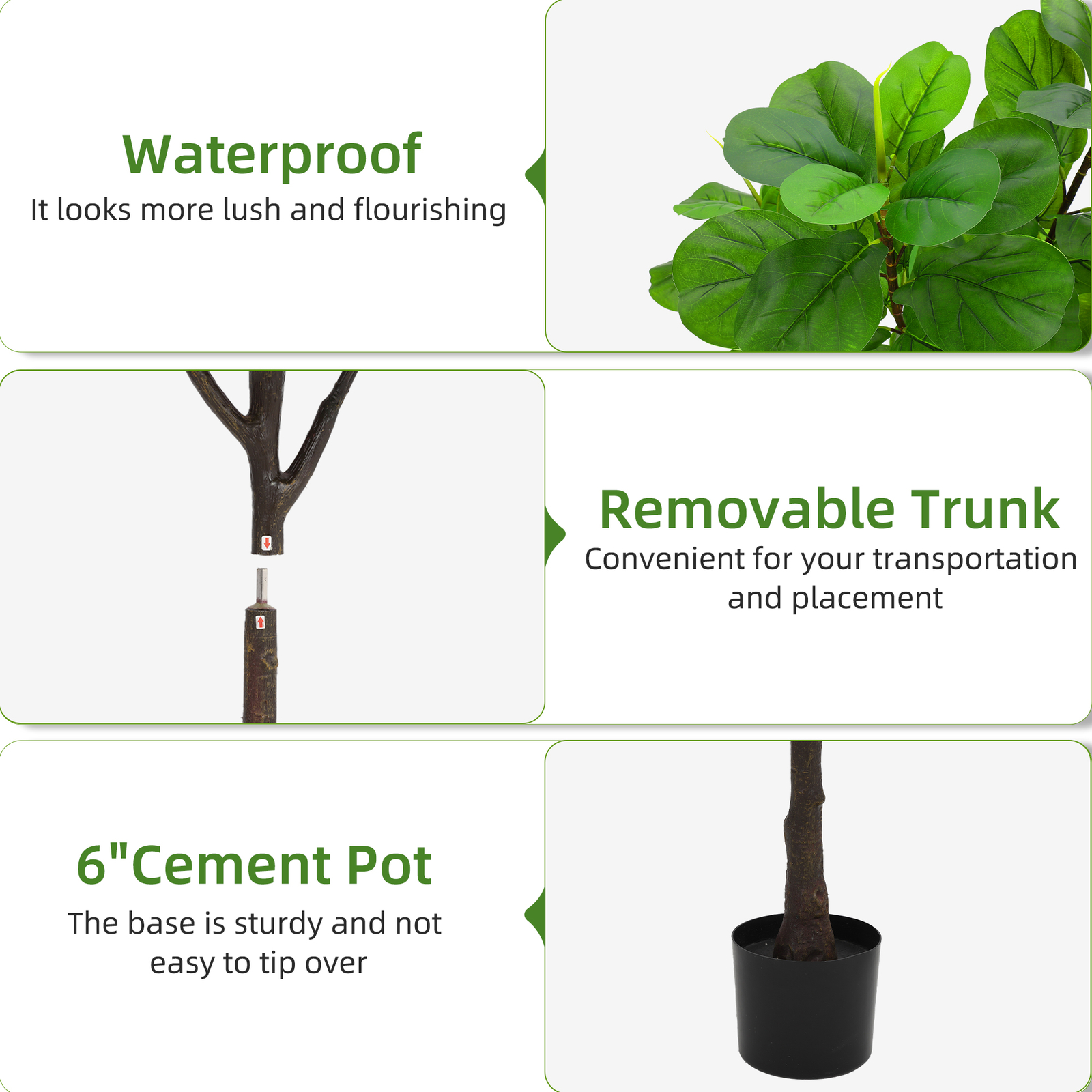 70″ Artificial Fiddle Leaf Fig Tree Fake Fig Silk Tree in Pot for Living Room