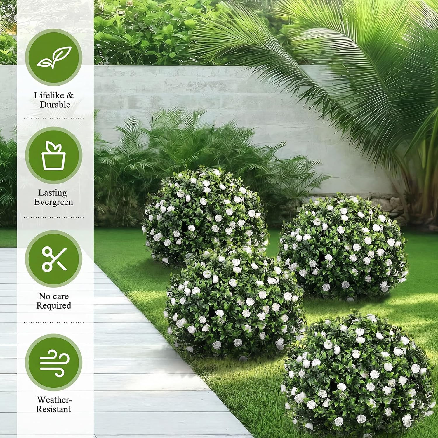 Set of 4 UV Resistant 24″ Faux Topiary Ball Trees for Outdoor Decor