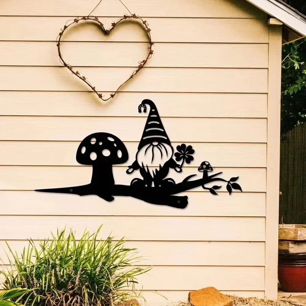 Whimsical Metal Branch Gnome Wall Art – Garden Party Home Decoration