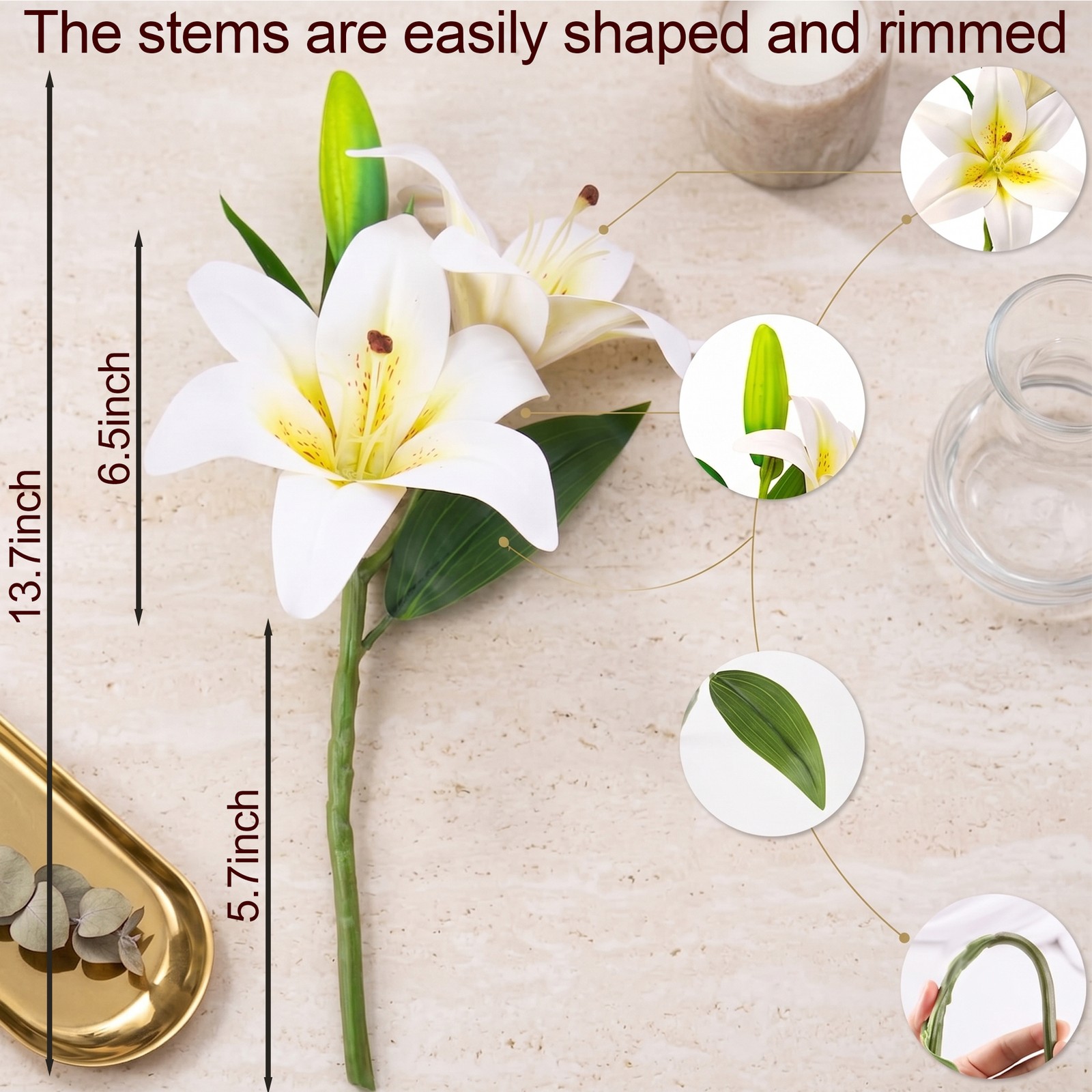 6 Bundles 18 Artificial Lily Flowers with 12 Heads Fully Bloomed Lilies & 6 Buds