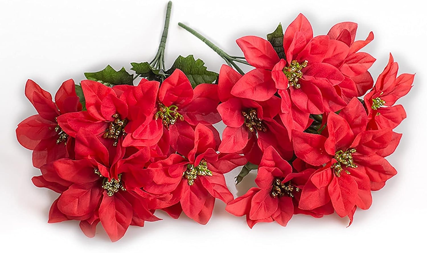 Vibrant 6 Pack Artificial Poinsettia Bushes, 13.8 Inch Faux Floral for Holidays