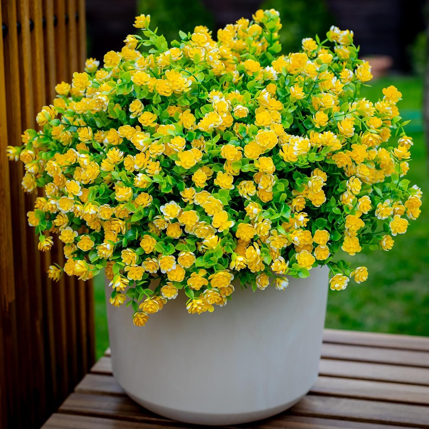 UV Resistant Faux Plastic Greenery – 12 Yellow Boxwood Bundles for Home Décor
