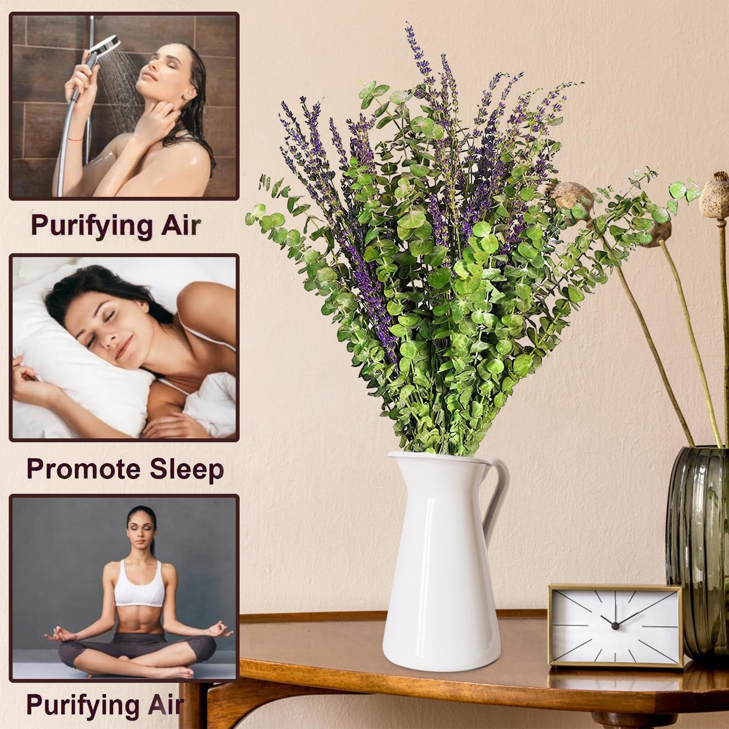 115pcs Dried Eucalyptus Stems and Lavender Flowers Bundle for Shower 17″ Natu…