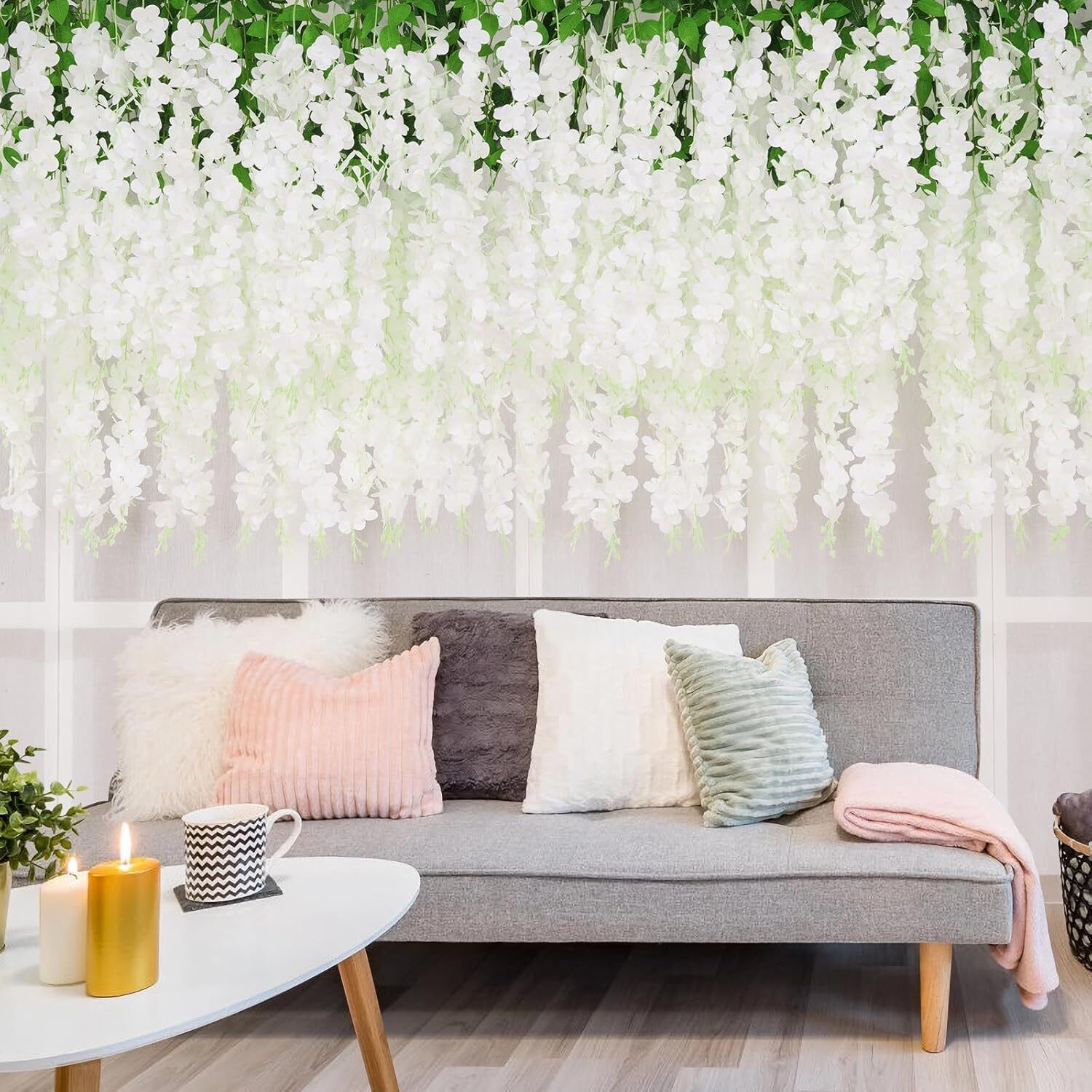 120pcs Artificial Wisteria Vine Garland Fake Flower Plant Garden Wedding Decor