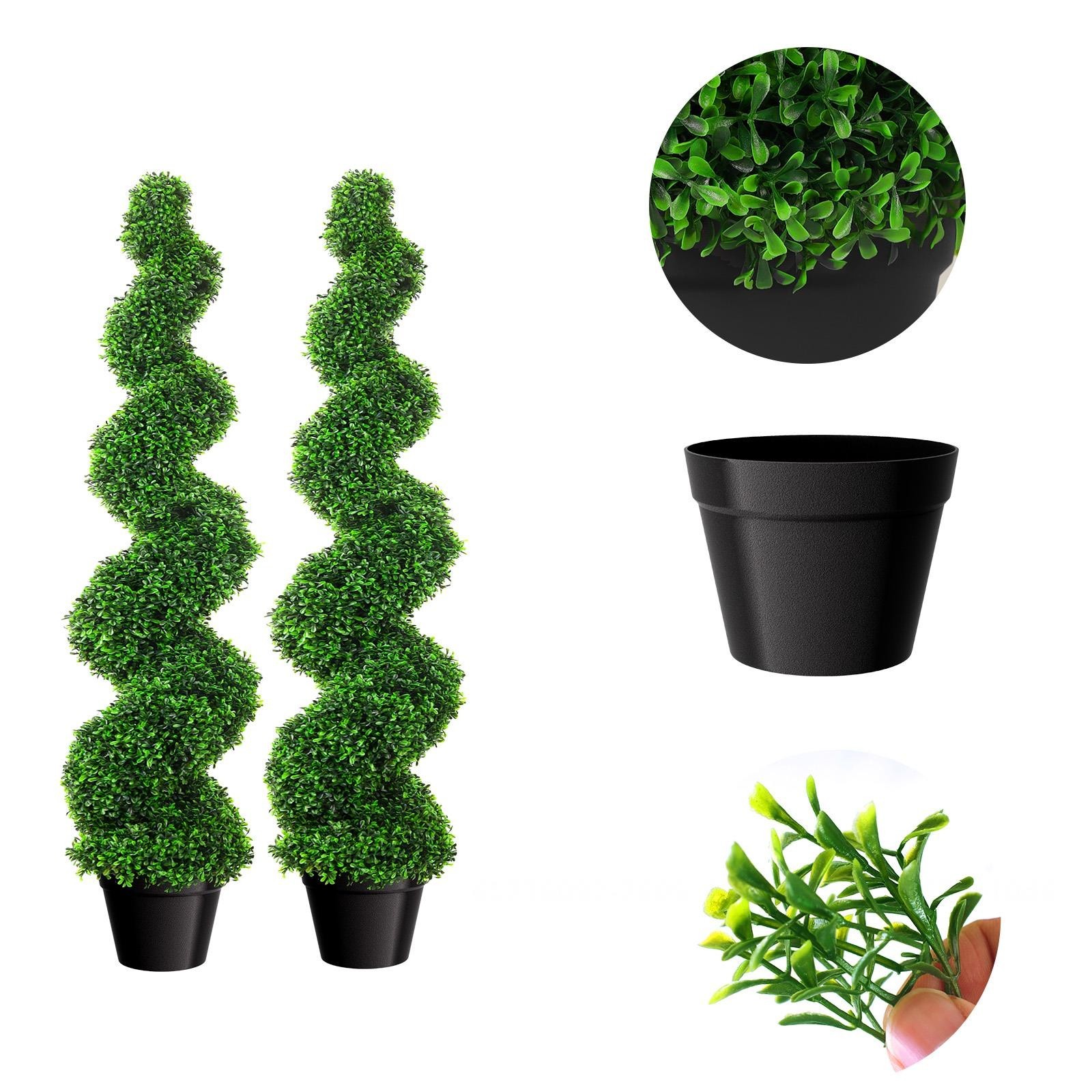 3.2ft Artificial Boxwood Spiral Topiary Trees, Set of 2 Faux Tree for Home Decor