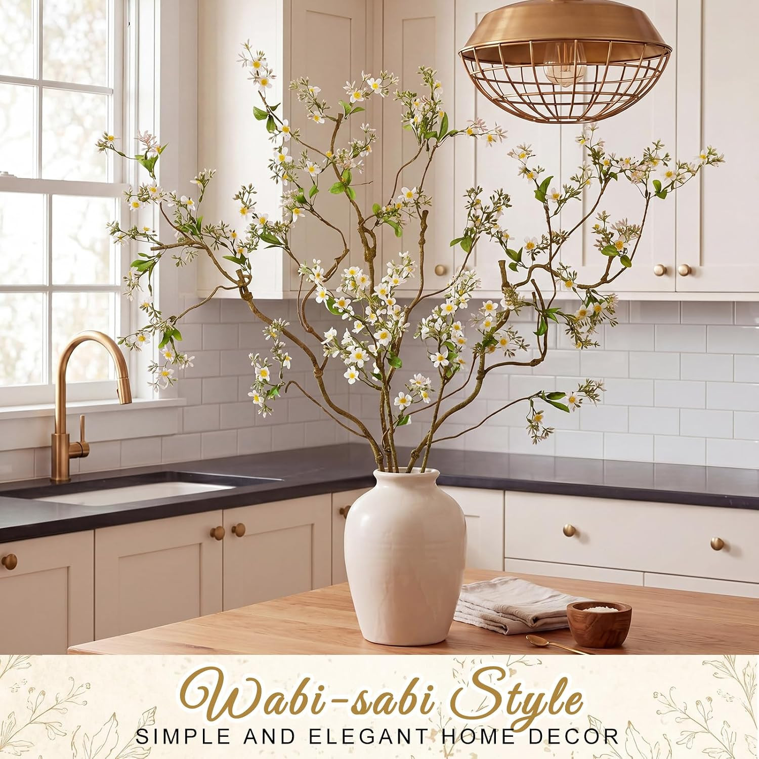3 Pcs Faux White Daisy Branches for Vase Decor – 36″ Floral Stems