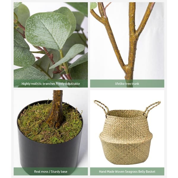 HOMLUX 71in. Eucalyptus Artificial Tree w/ Vivid Trunks in Woven Seagrass Basket