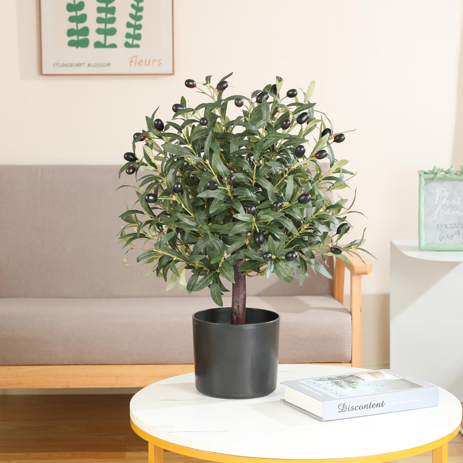 25.5” Tall Artificial Topiary Ball Olive Tree with Leaves and Fruits, Olive Boxw