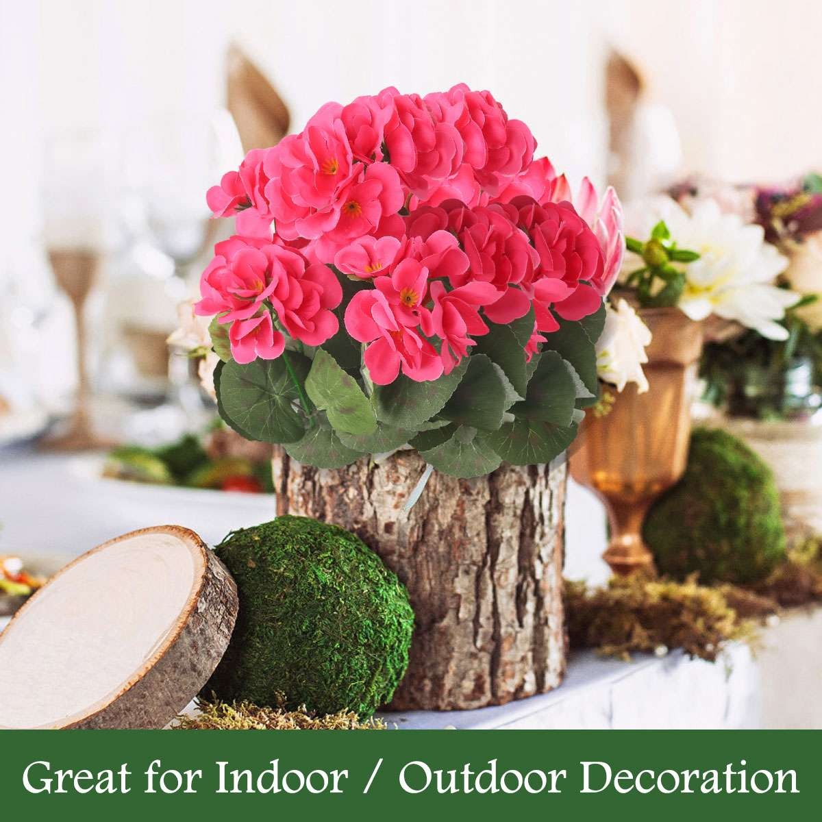 2 Pcs Artificial Geraniums Silk Flowers Outdoor Artificial Geranium Bush Red