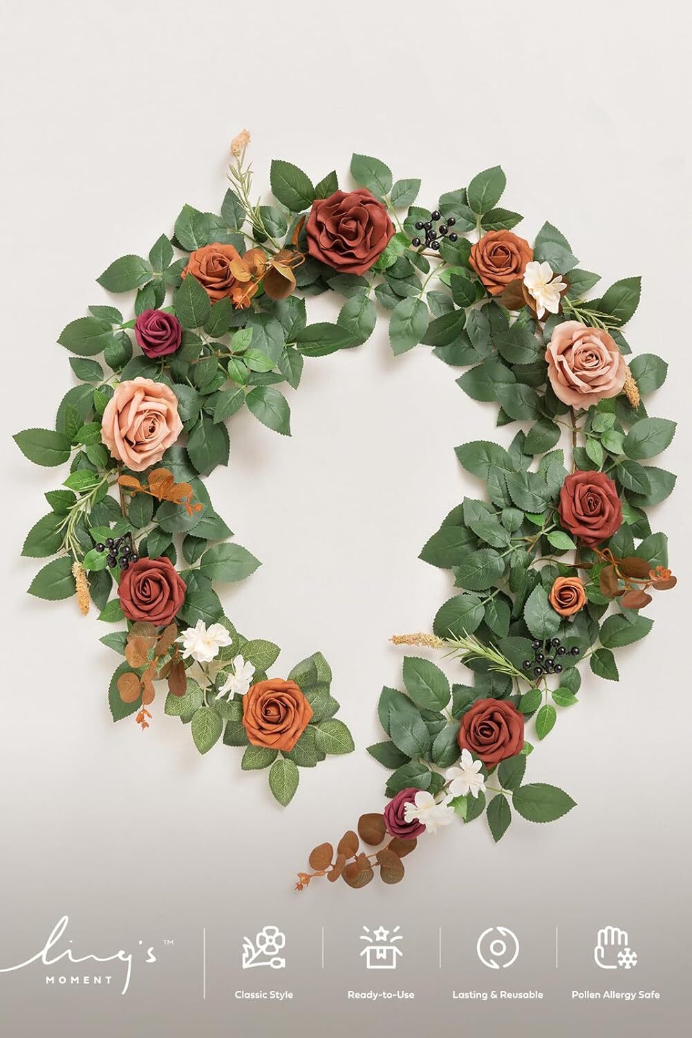 Pottery Artificial Flower Wreath Rose Eucalyptus Leaf Burnt Orange Arches