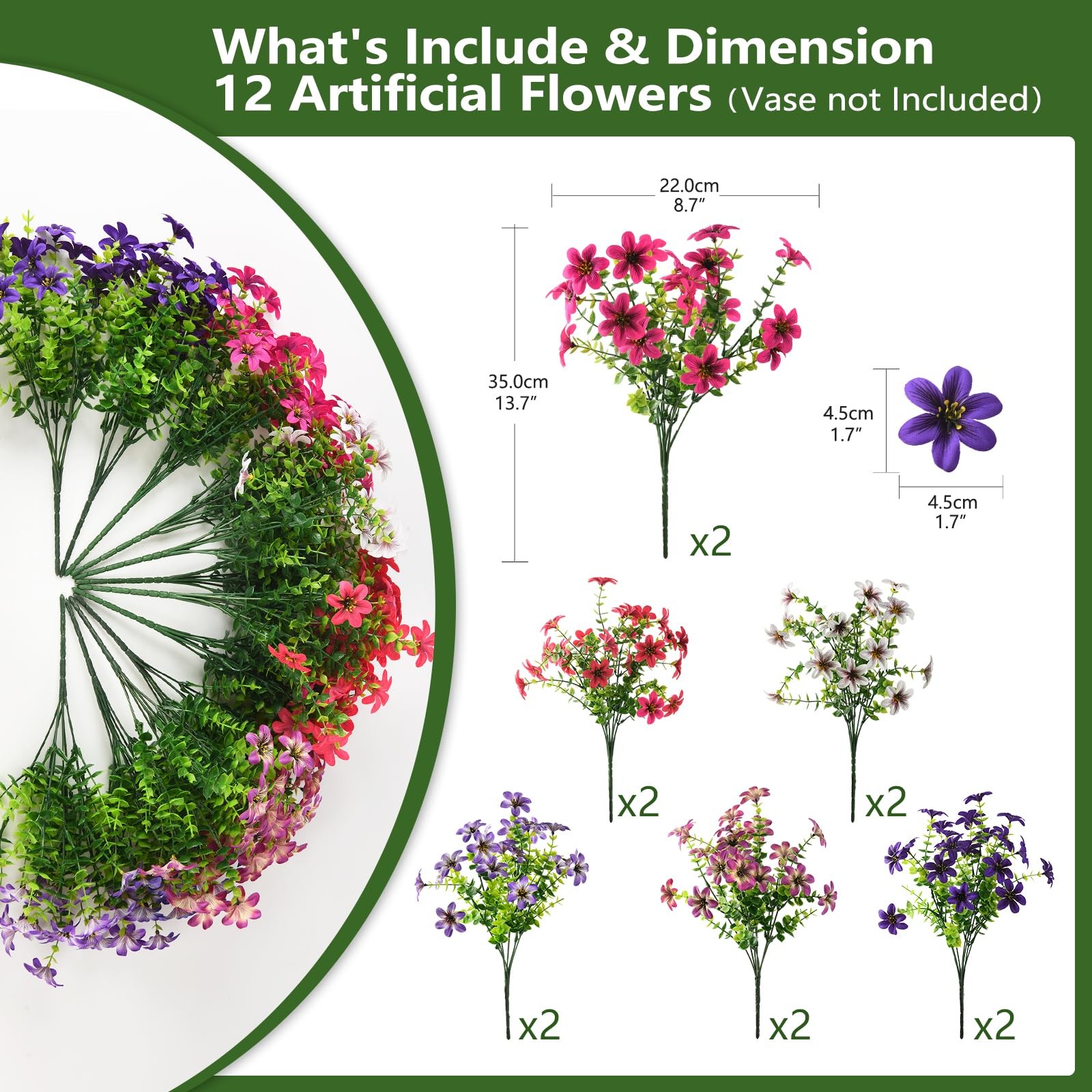 Best Artificial Flowers for Outdoor Fake Plants Spring Decoration, 12 Bundles