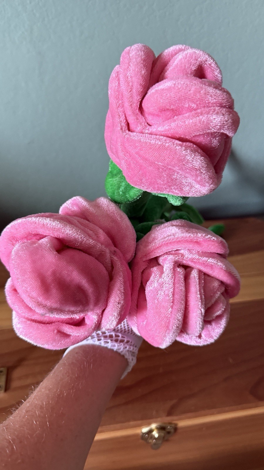 Vintage Pink Velvet Roses Lot of 3 Flexible Bendable Stems Plush Floral Decor