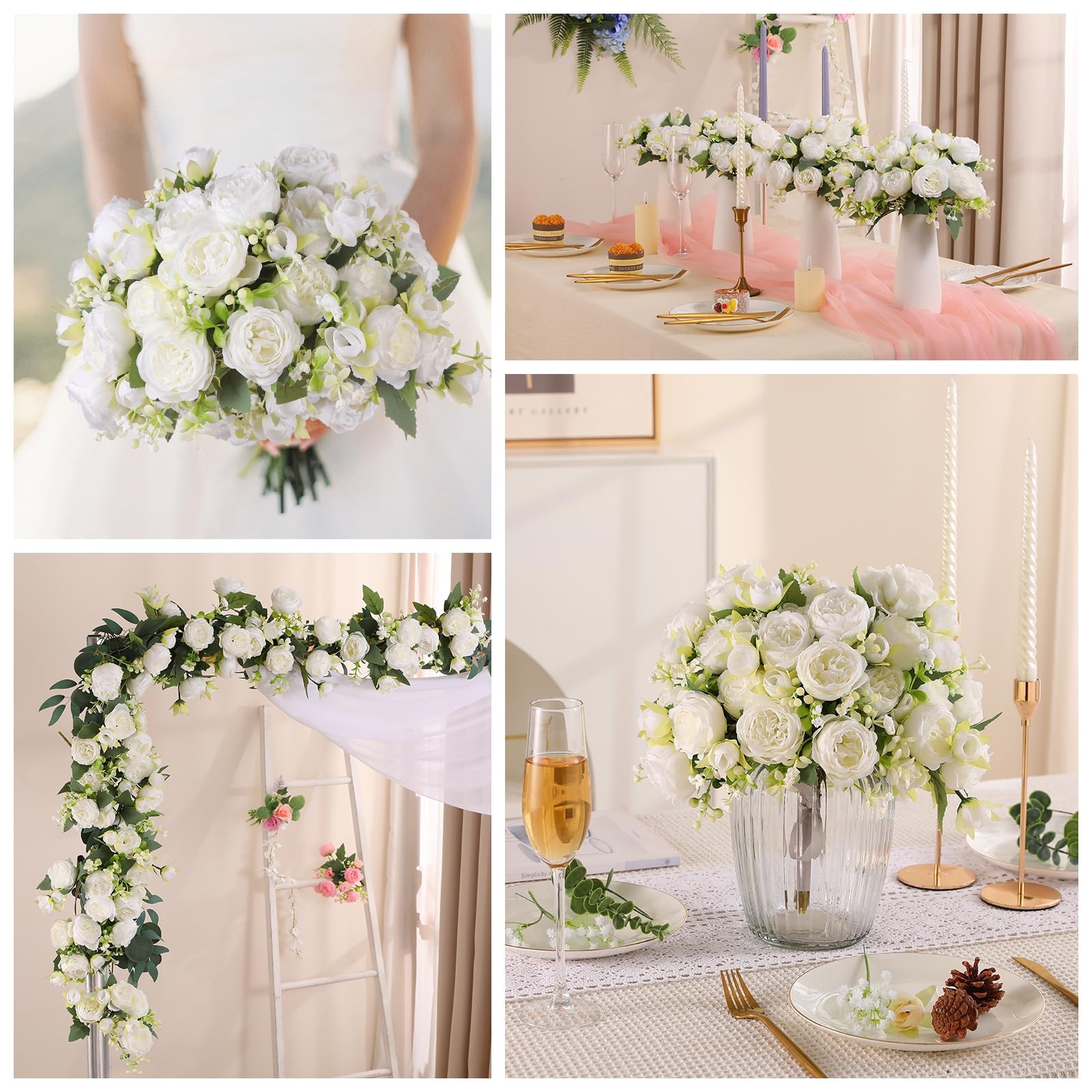 Artificial Peony Flowers 5 Heads Bouquet Silk Faux Floral Arrangements Vase Deco