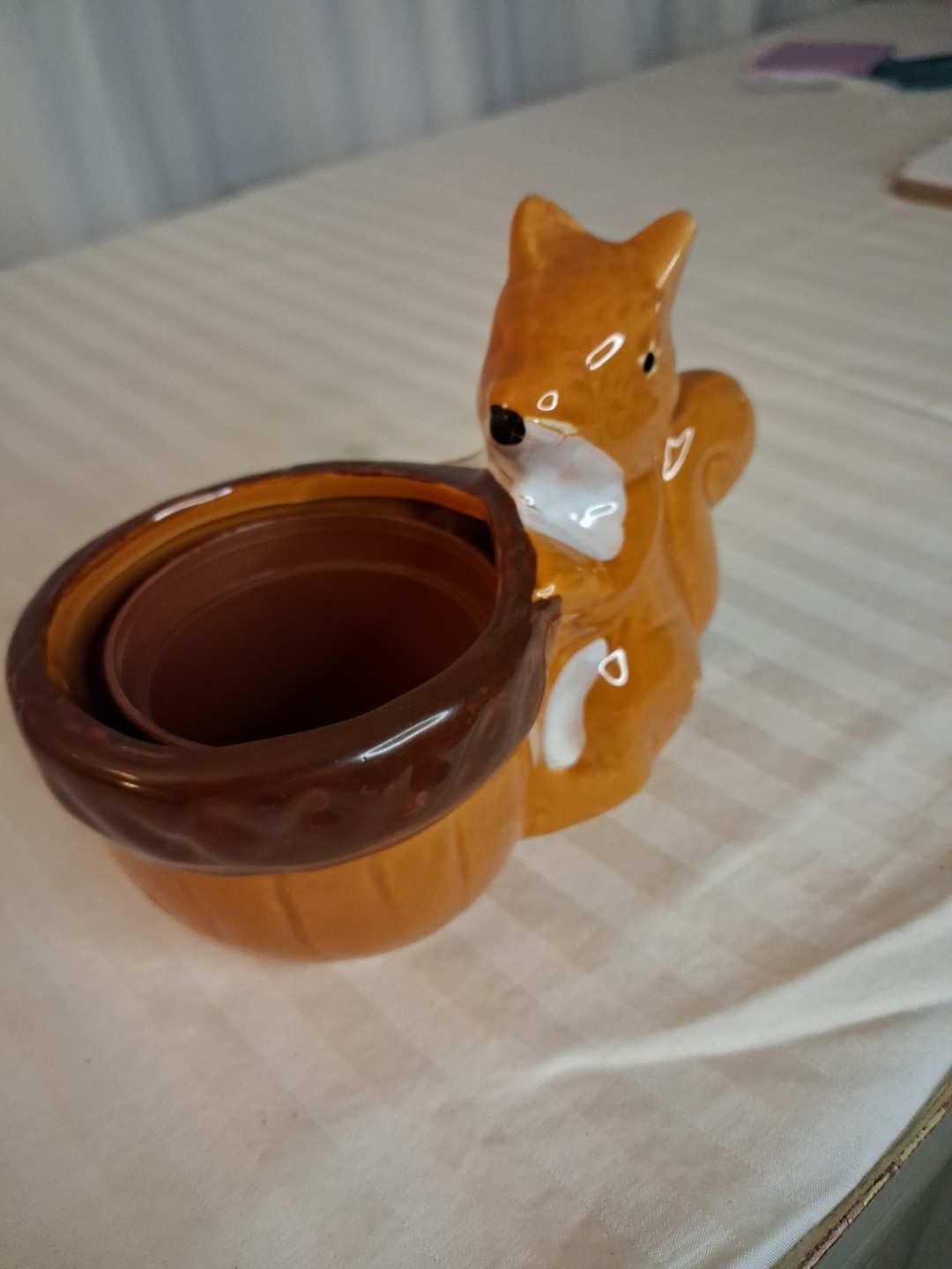 A Vintage Ceramic Squirrel Planter Mid-Century Cottage Core Glossy Glaze